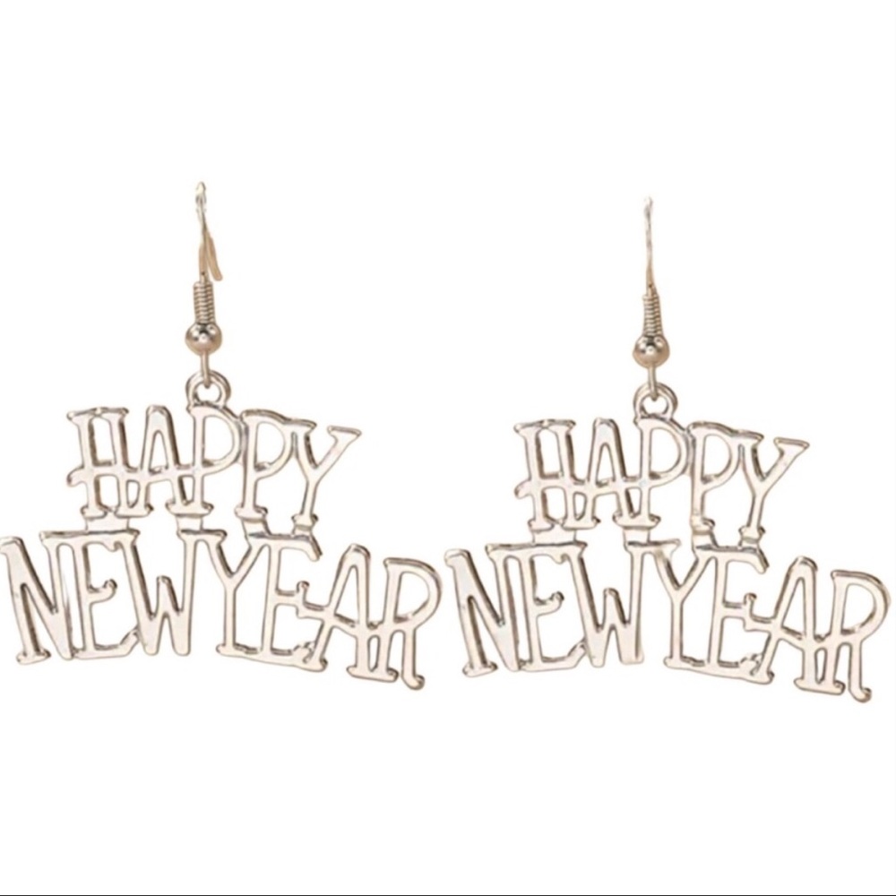 Silver Happy New Year Earrings